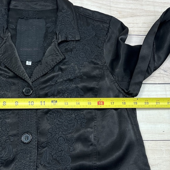 Johnny Was Crosyen Satin Embroidered Lightweight Jacket Sz S Black Elegant Party - Picture 6 of 7